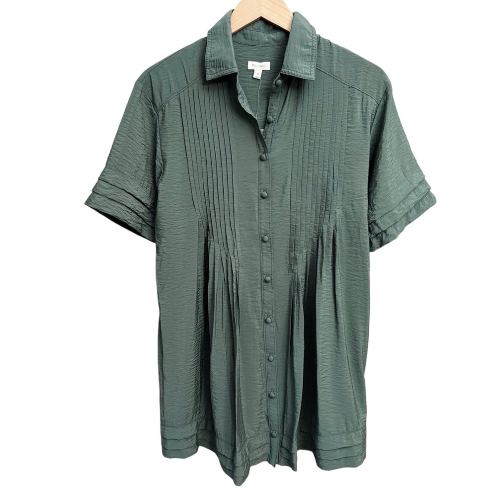 NWT Anthropologie Pilcro Short Sleeve Pintuck Tunic Shirt Dress Green - Picture 3 of 7